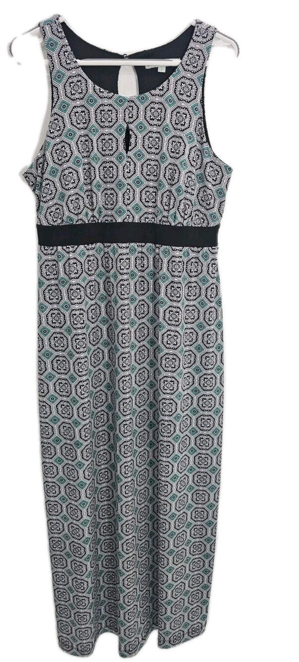 Max & Cleo Maxi Dress Size 12 Vibrant teal and white geometric Print, Sleeveless